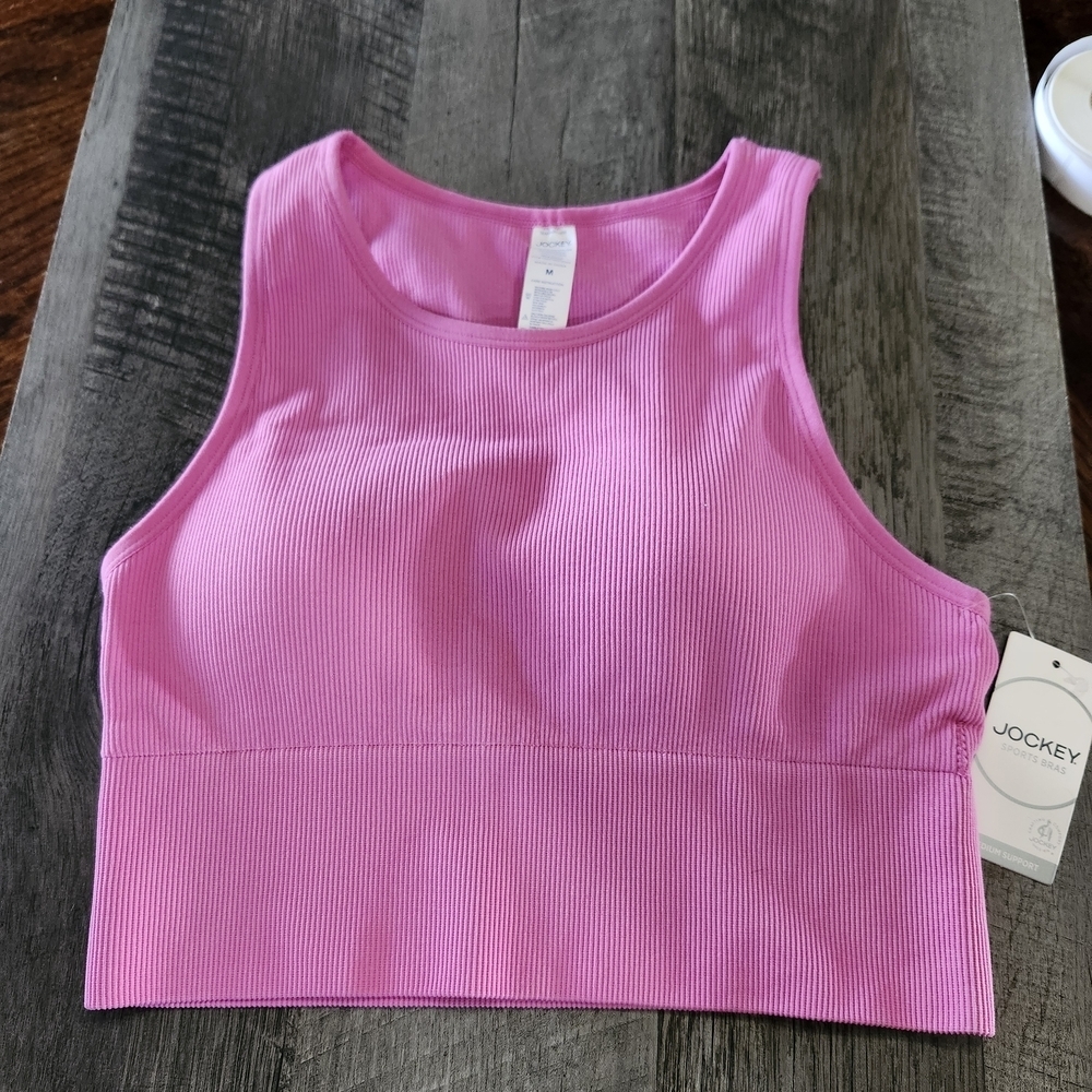 NWT Jockey Women's Pink Ribbed Padded Tank Top. Sz M